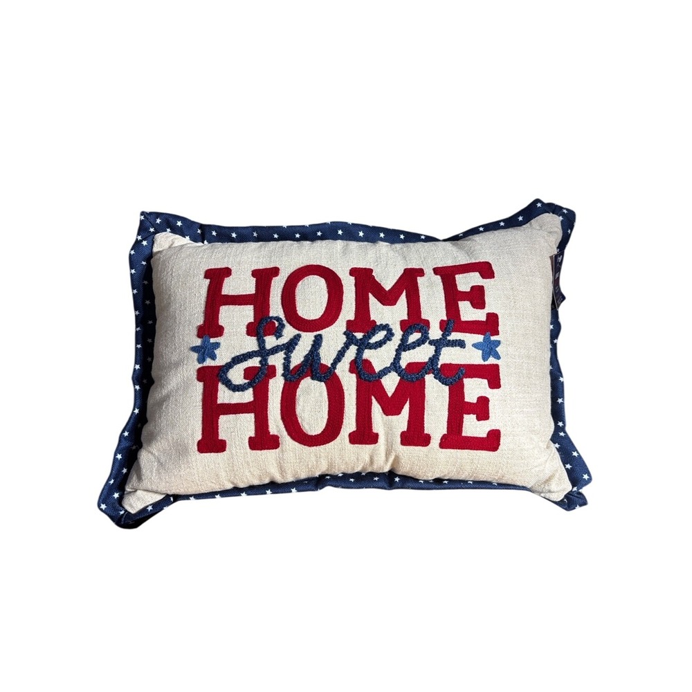Americana "Home Sweet Home" Stars Decorative Throw Pillow Accent 20" NEW